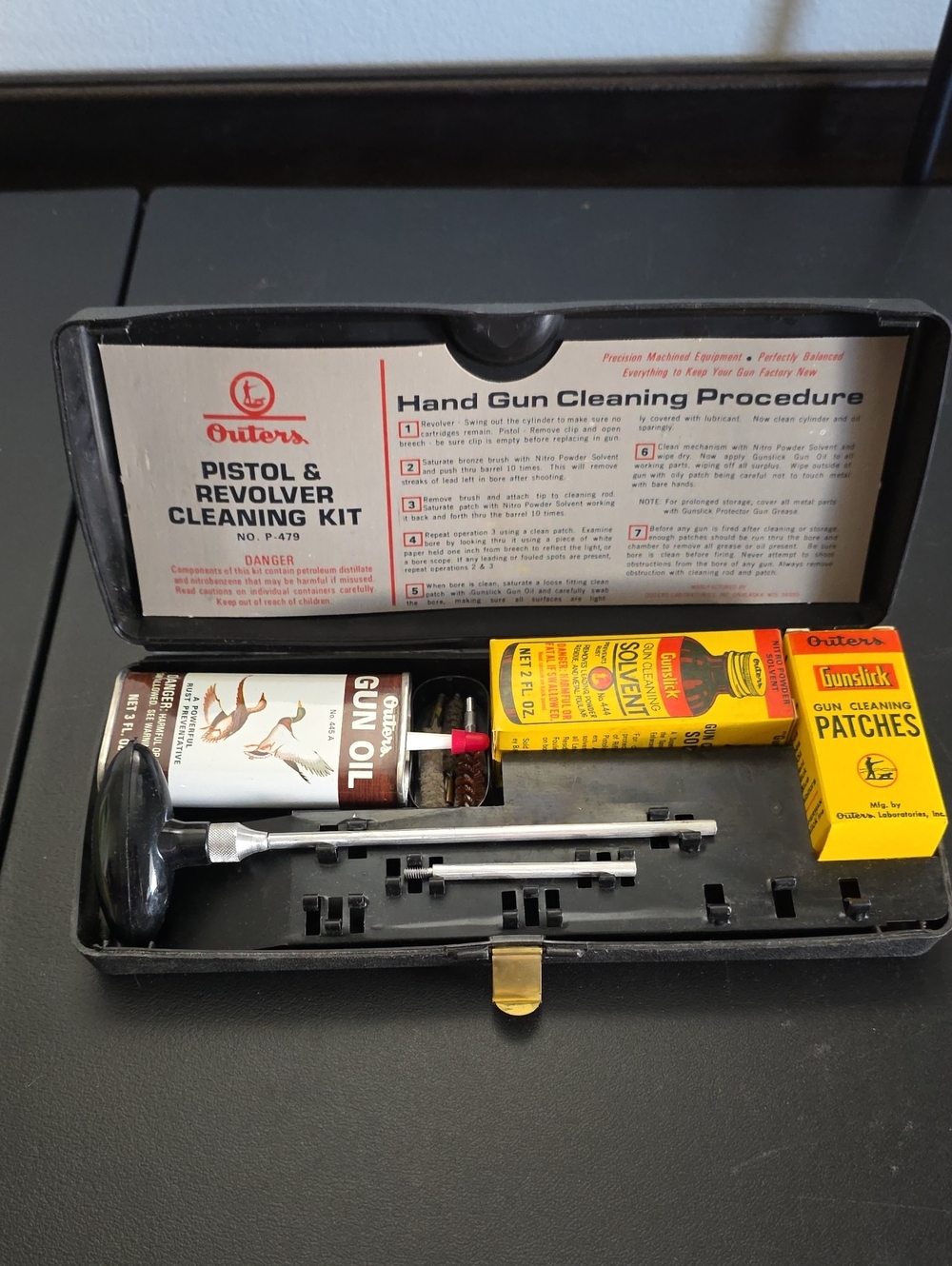 Vintage Pistol & Revolver Cleaning Kit - Black Case with Yellow Accessories